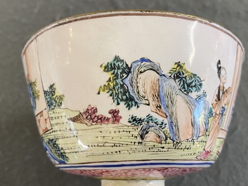 A pair of Chinese Canton enamel marriage bowls on stems, Yongzheng