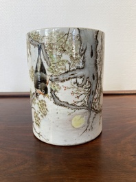 Pot &agrave; pinceaux en porcelaine de Chine qianjiang cai, sign&eacute; Yu Han 余翰, dat&eacute; 1928
