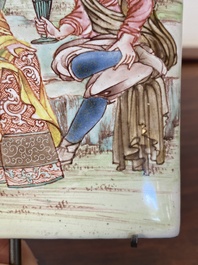 A rectangular Chinese Canton enamel plaque with a European couple, Yongzheng