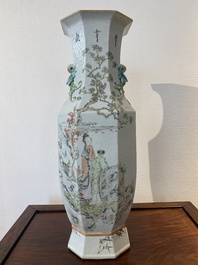 A Chinese octagonal qianjiang cai vase, signed Wang Baowen 汪保文, dated 1899
