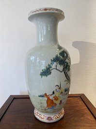 A Chinese famille rose 'narrative subject' vase, Qianlong mark, 19/20th C.