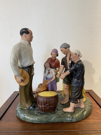 Een grote Chinese polychrome Culturele Revolutie groep met Mao, 20e eeuw