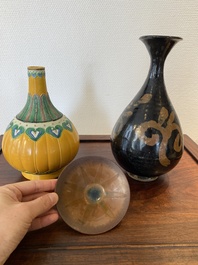 A Chinese Jizhou vase, a Jian bowl and a yellow-ground vase, Song and later