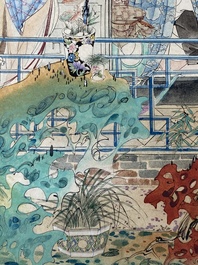 Hu Yefo 胡也佛 (1908-1980): 'Four scenes from Xi Xiang Ji', ink and colour on paper