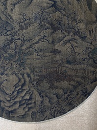 Chinese School: 'Two mountainous landscapes with scholars', ink and colour on silk, probably Ming