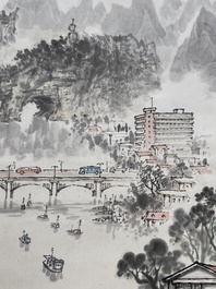 Qian Songyan 錢松嵒 (1899-1986): 'Landscape with modern buildings', ink and colour on paper, dated 1974