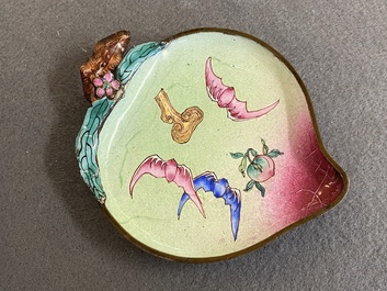 A Chinese Canton enamel peach-shaped saucer dish, Yongzheng