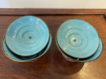 A pair of Chinese Canton enamel bowls and covers, Qianlong