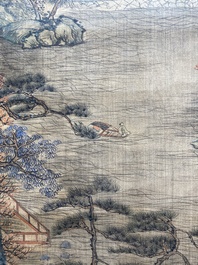 Follower of Qiu Ying 仇英 (1494-1552): 'Mountainous landscape with pavilions', ink and colour on silk, dated 1545 but probably later