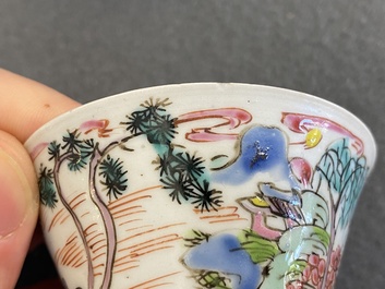 Sept tasses et soucoupes en porcelaine de Chine famille rose, Yongzheng/Qianlong