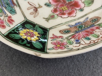 Sept tasses et soucoupes en porcelaine de Chine famille rose, Yongzheng/Qianlong