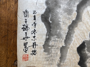 Liu Ruihua 劉瑞華 (1971): 'Ecureuils et raisins', encre et couleurs sur papier, dat&eacute; 1995 et Jiang Yunge 江雲閣: 'Bambou', encre sur soie, dat&eacute; 1949