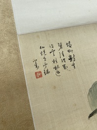 Toegeschreven aan Pu Xinyu 溥心畬 (1896-1963): 'Landschap met geleerden onder een wilg', inkt en kleur op zijde