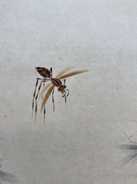 Attribu&eacute; &agrave; Yu Fei'an 于非闇 (1889-1959) : 'Bambou et insectes', encre et couleurs sur soie, dat&eacute; 1945