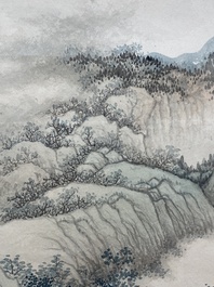 Wang Jiqian 王季遷 (1906-2003): 'Paysage au cascade', encre et couleurs sur papier, dat&eacute; 1996