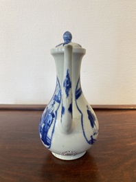 A Chinese blue and white 'Xi Xiang Ji' ewer and cover, Xuande mark, Kangxi