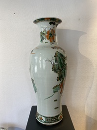 A large Chinese famille verte vase with narrative design, Kangxi mark, 19th C.