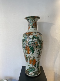 A large Chinese famille verte vase with narrative design, Kangxi mark, 19th C.