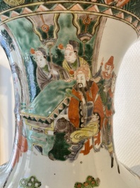 A large Chinese famille verte vase with narrative design, Kangxi mark, 19th C.