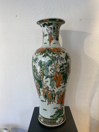 A large Chinese famille verte vase with narrative design, Kangxi mark, 19th C.