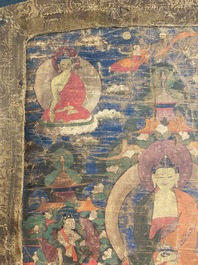 Thangka figurant Bhaisajyaguru, Tibet, 15/16&egrave;me