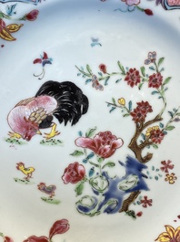 Eight Chinese octagonal famille rose 'rooster' plates, Qianlong
