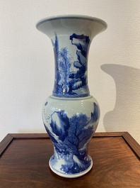 A Chinese blue and white 'yenyen' vase with figures in a landscape, 19/20th C.