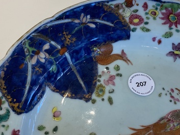 A Chinese famille rose 'tobacco leaf' dish, Qianlong