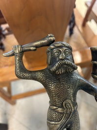 Rare bougeoir de type 'homme sauvage' en bronze, Flandre ou Allemagne, 15/16&egrave;me
