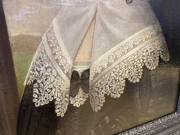 Dutch school: Portrait of a young woman with lace collar, oil on canvas, dated 1642