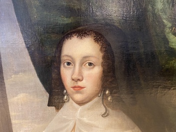 Dutch school: Portrait of a young woman with lace collar, oil on canvas, dated 1642