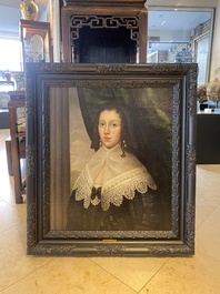 Dutch school: Portrait of a young woman with lace collar, oil on canvas, dated 1642