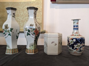 Six various Chinese porcelain vases and a covered jar, 19/20th C.