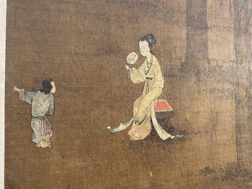 Ecole chinoise: 'Dame au servant', encre et couleurs sur soie, Ming