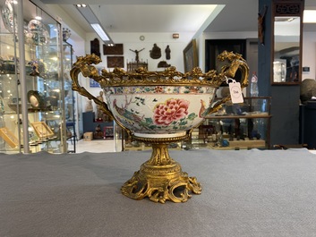 A Chinese gilt bronze-mounted famille rose bowl, Yongzheng