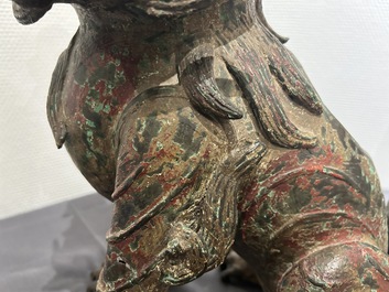 A large Chinese bronze Buddhist lion censer, probably Ming