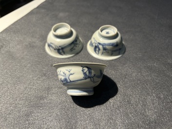 Nine Chinese blue and white shipwreck porcelain wares, Wanli and later