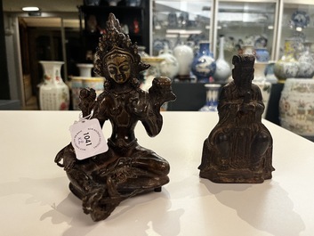 A Chinese bronze figure of Wenchang Wang and a copper alloy figure of Tara, Ming and 19/20th C.