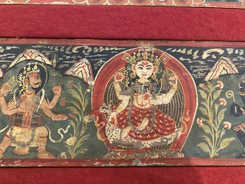 Huit tsaklis et trois couvertures de livres en bois peint, Tibet, 19&egrave;me