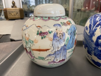 Six various Chinese porcelain vases and a covered jar, 19/20th C.