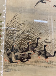 Wang Chengxun 王承勳 (19/20e eeuw): 'Bloemenvazen en vogels', inkt en kleur op zijde, Republiek
