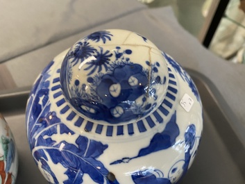 Six various Chinese porcelain vases and a covered jar, 19/20th C.