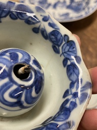 A Chinese blue and white plate, a klapmuts bowl and a trick cup, Wanli/Yongzheng