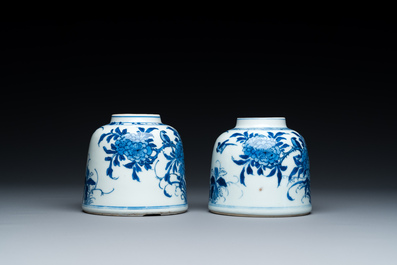 A pair of Chinese blue and white bell-shaped water pots, Kangxi