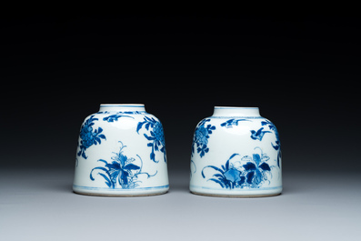 A pair of Chinese blue and white bell-shaped water pots, Kangxi