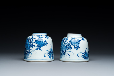 A pair of Chinese blue and white bell-shaped water pots, Kangxi