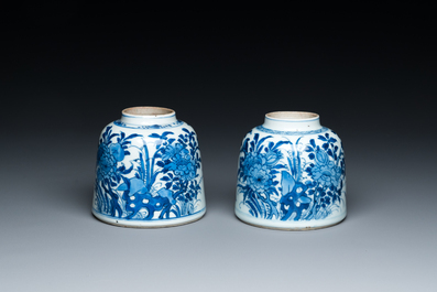 A pair of Chinese blue and white bell-shaped water pots, Kangxi