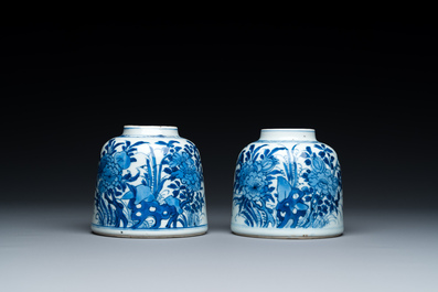 A pair of Chinese blue and white bell-shaped water pots, Kangxi