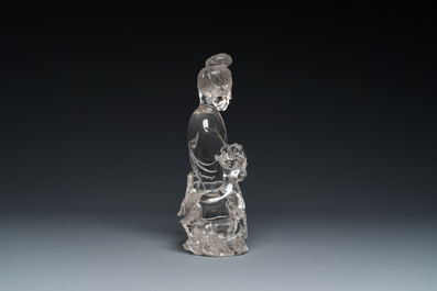 Grande sculpture de Lan Caihe en cristal de roche, Chine, 19&egrave;me