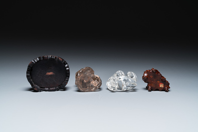 Two Chinese rock crystal sculptures of a sage with a turtle and of a Buddhist lion, 19th C.